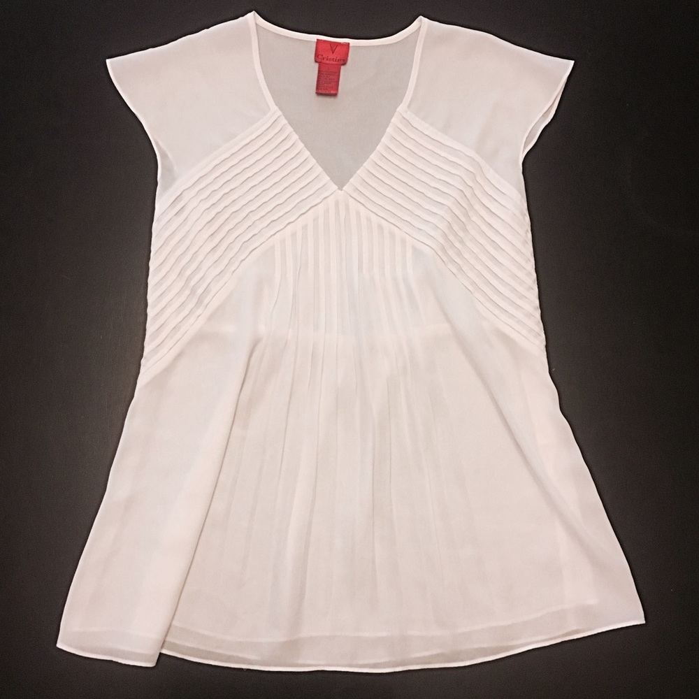 V Cristina Pleated Cap Sleeve V-Neck Top