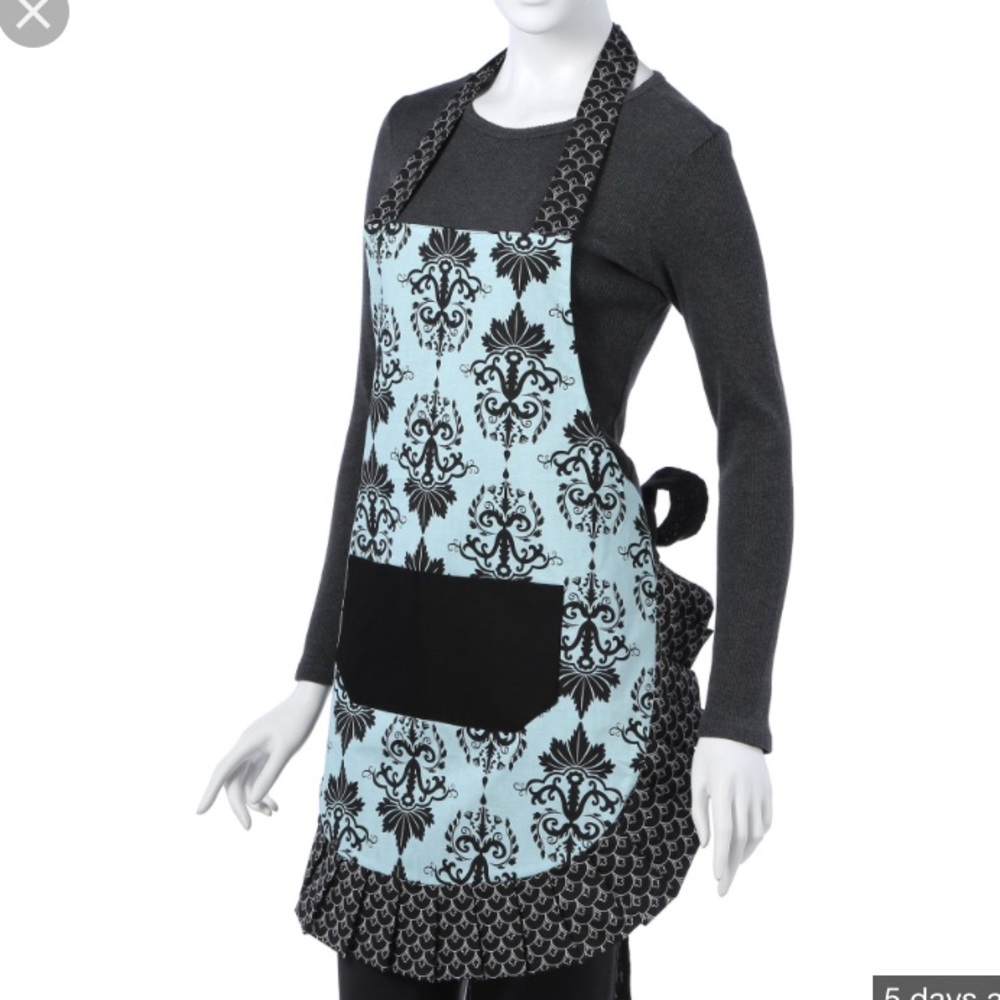 Blue and black patterned apron