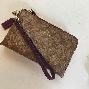 Coach Khaki Coated Canvas Double Zip Wristlet