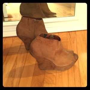 Jeffrey Campbell Tick Wedge Booties Brown Leather