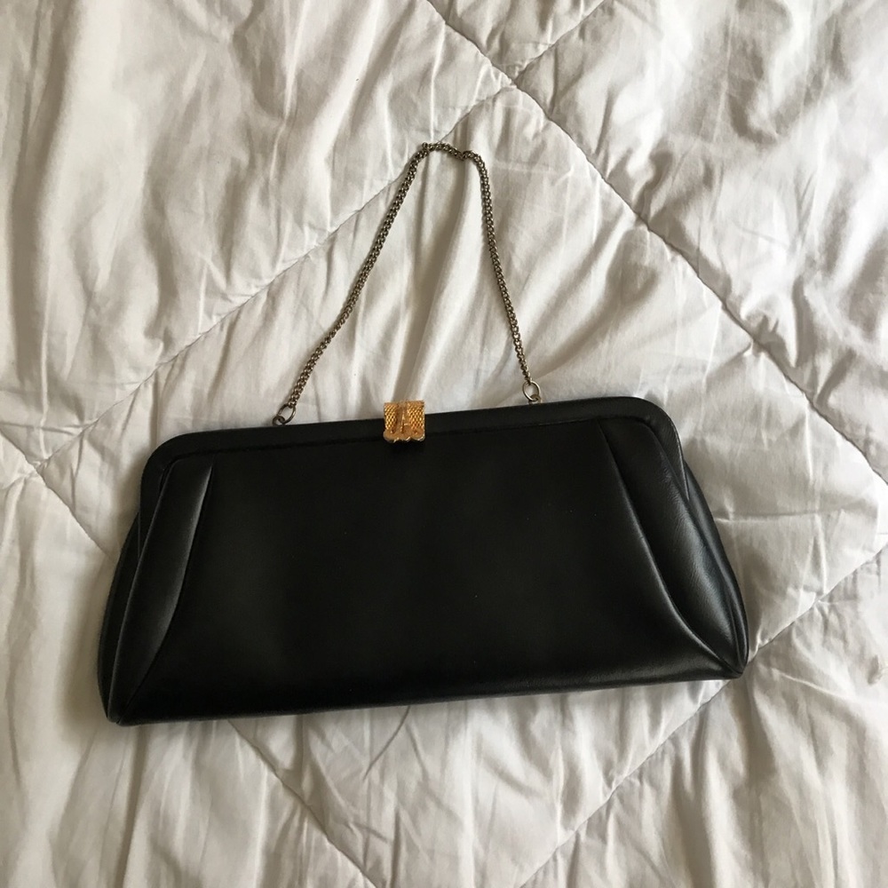 Black Clutch faux leather with little chain strap