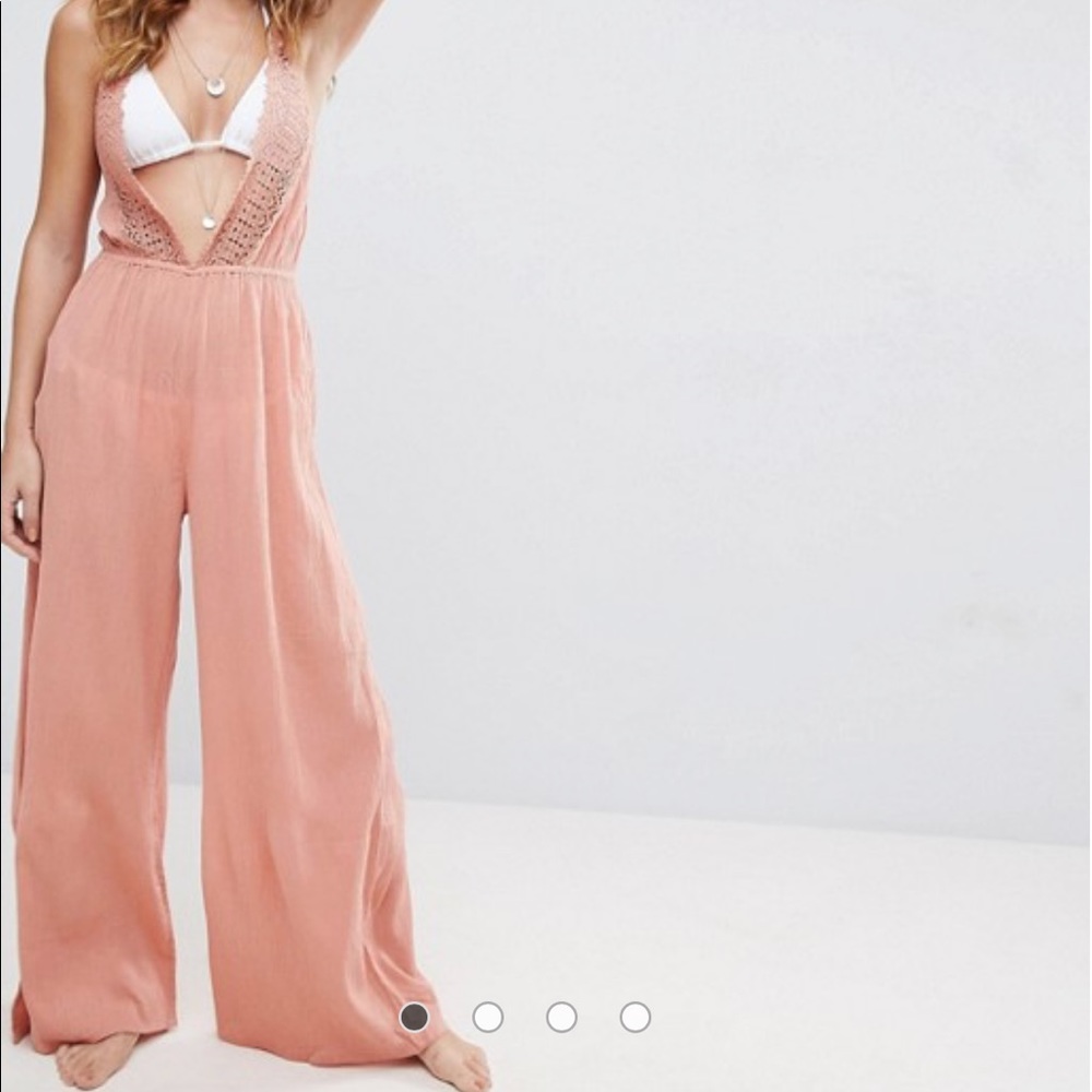 🦋*SALE*🦋 Beach Jumpsuit with Lace Trim in Coral