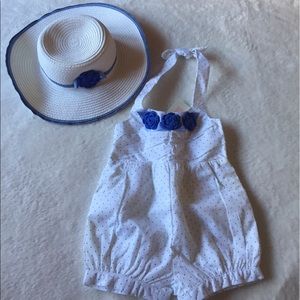 Janie and Jack polka dot romper w/ straw hat