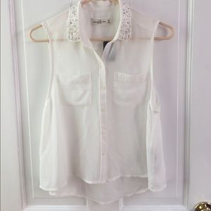 A&F Jeweled Collar Chiffon Tank Top