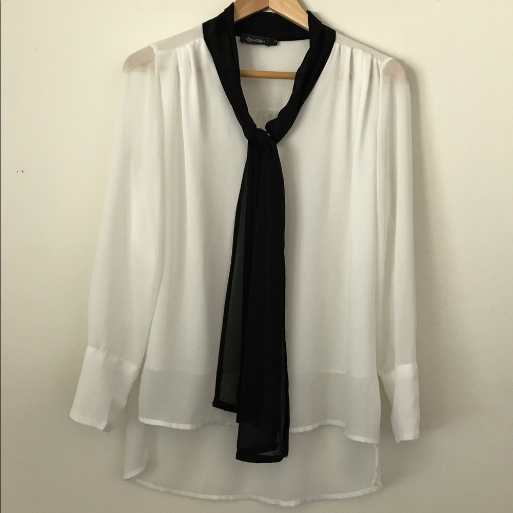 Elegant, colorblock blouse, black and white