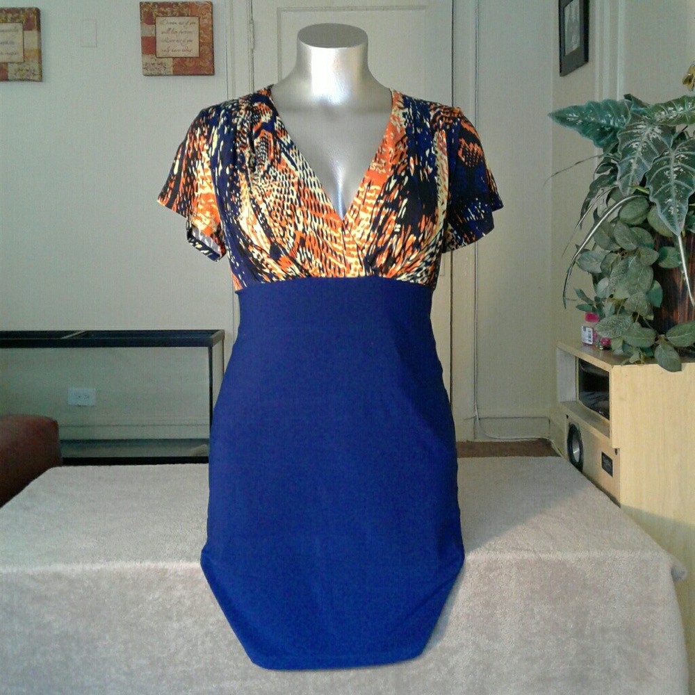 Bisou Bisou Navy Blue Multicolored Dress