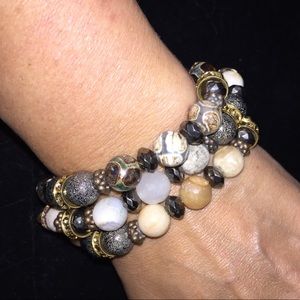 3 Strand Leather & Agate Stone Bracelet