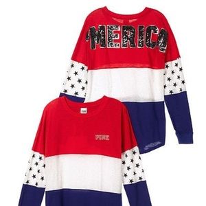 🇺🇸Victoria Secret Pink 'MERICA Pom Pom crew 🇺🇸