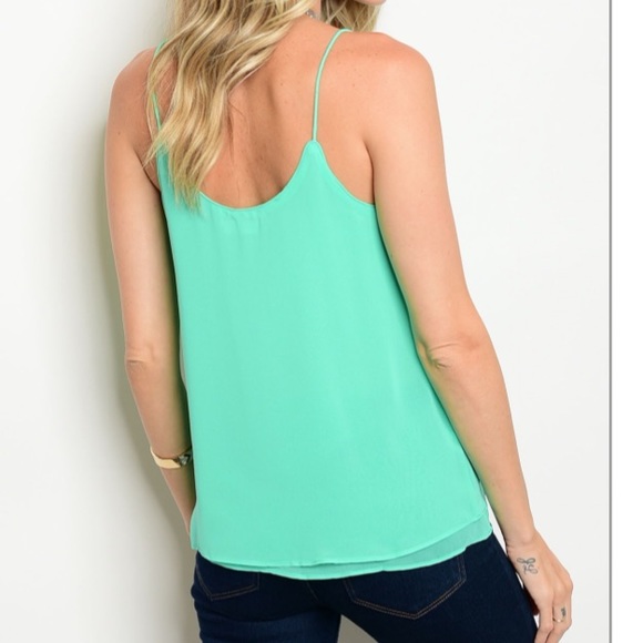 Teal Green Spaghetti Strap Tank Top Chiffon - Picture 6 of 6
