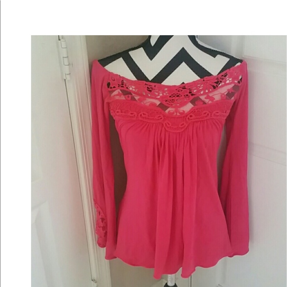 Sky Vibrant Pink off the shoulder blouse