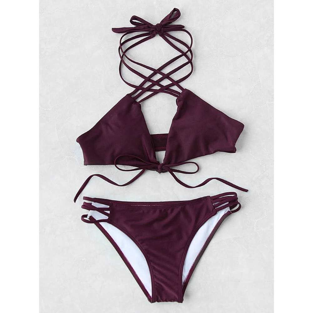 Criss Cross Strappy Tied Bikini Set