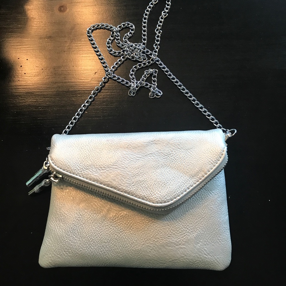 Matte Silver leather crossbody nwot
