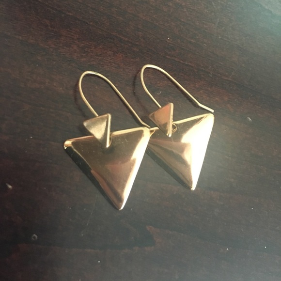 Gold Triangle Dangle Earrings - Picture 1 of 2