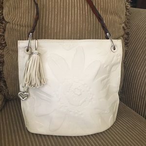 White/cream Leather slim Brighton Shoulder Bag