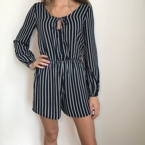 Blue/ white striped long sleeved Hollister romper