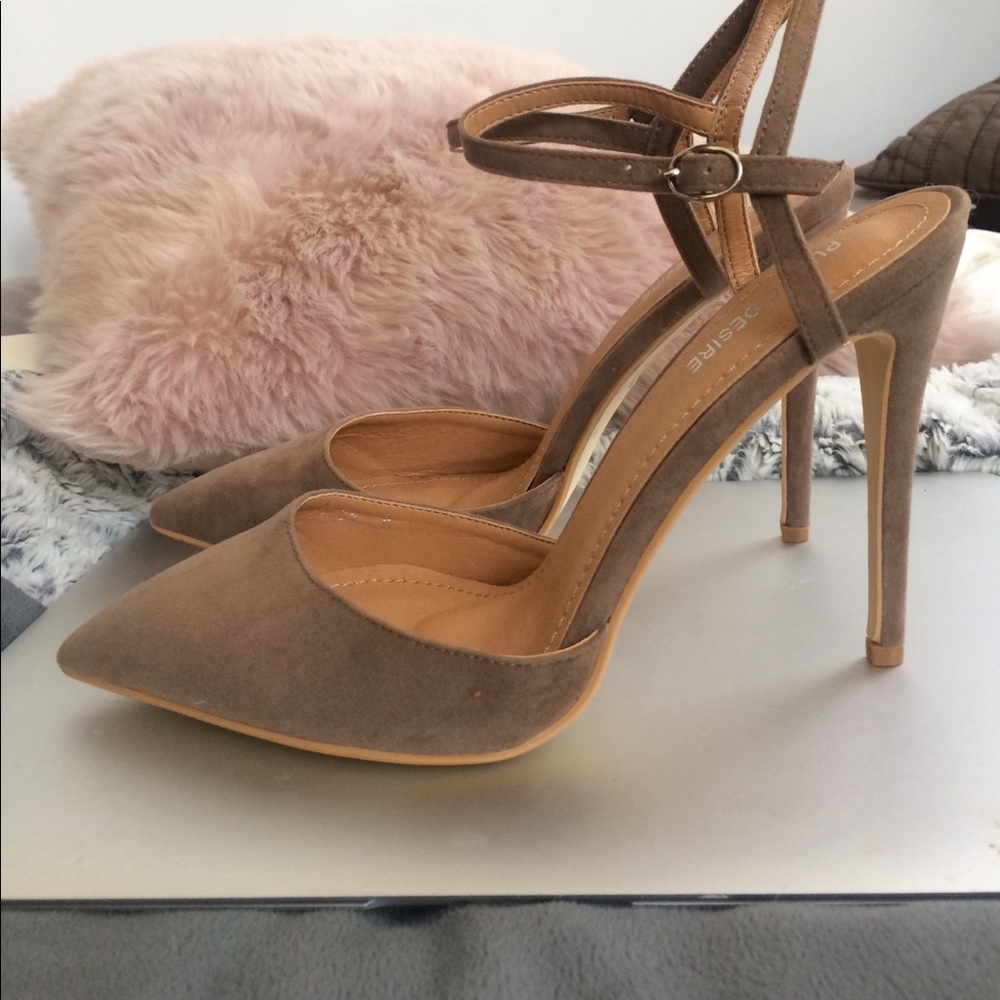 Public Desire Pointed Stilettos in Tan Faux Suede