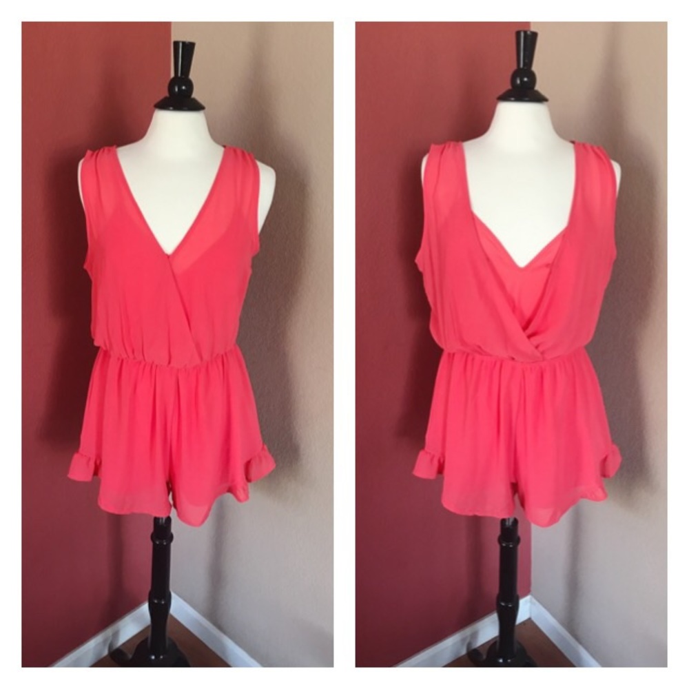 ASTR Coral Ruffle Romper