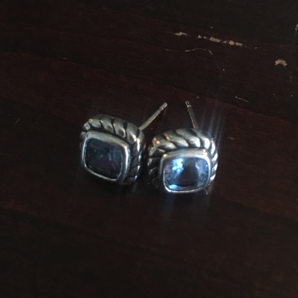 Blue Gem Cable Stud Earrings
