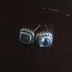 Blue Gem Cable Stud Earrings