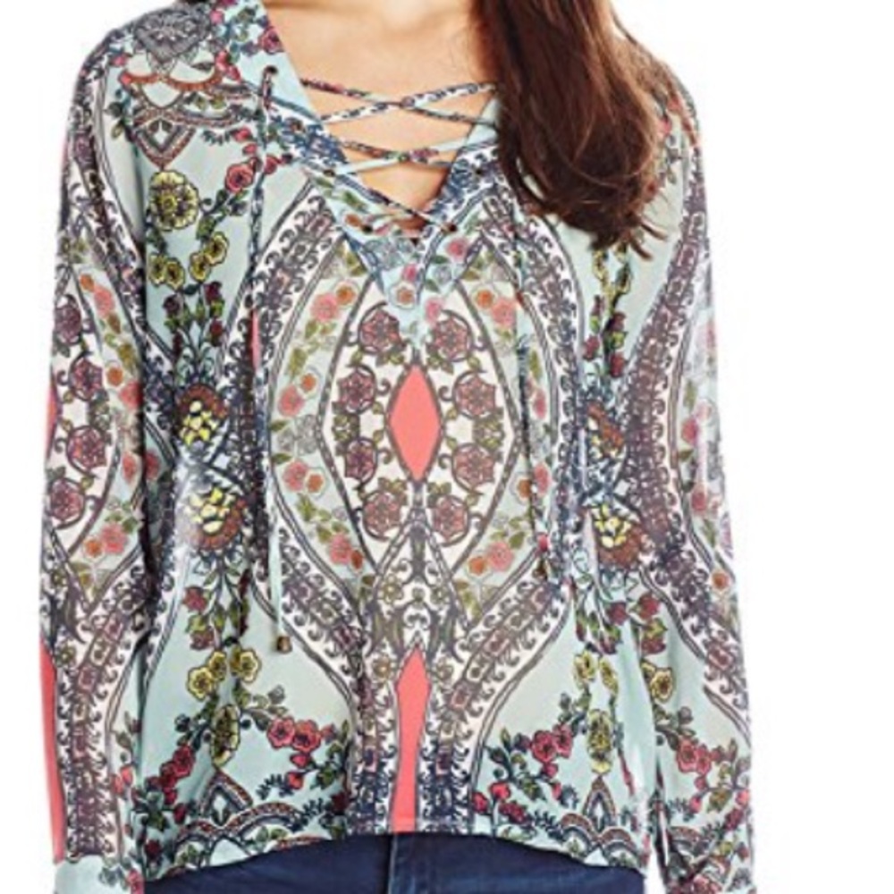 Buffalo David Bitton lace up long sleeve blouse