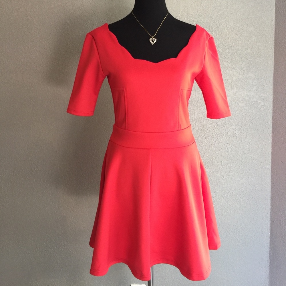 HDY Haoduoyi Red Orange Skater Dress Sz L