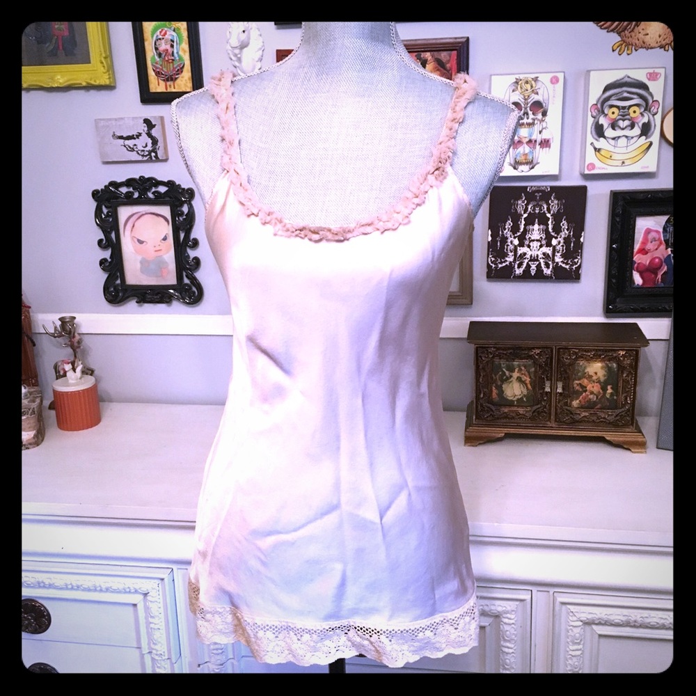 Blush silk cami with lace detail