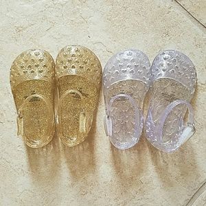 Gold and Silver jellies EUC size 6-12 mos