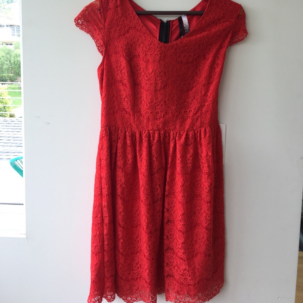 Red Lace A Line Dress