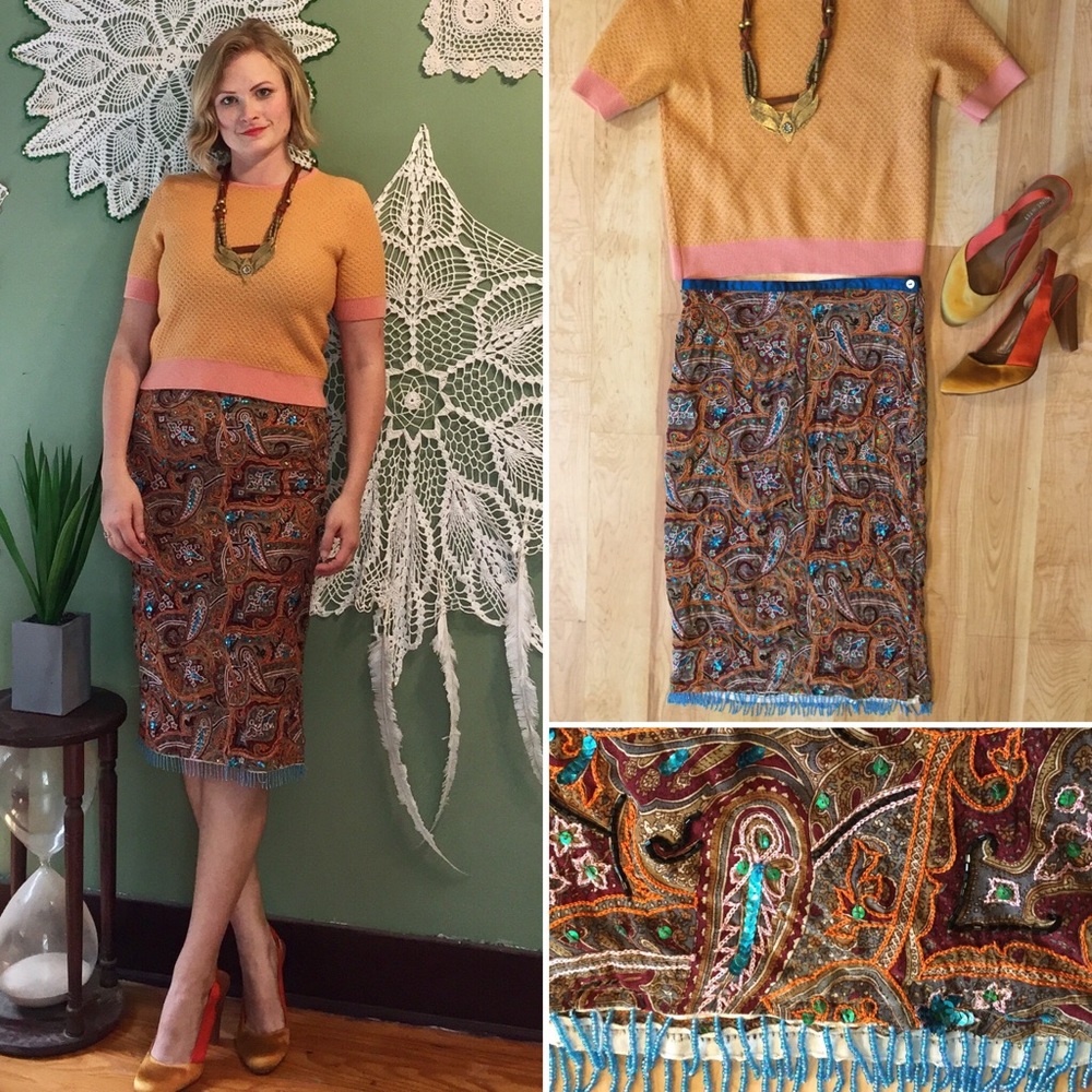 Vintage T.T.Mar Silk Beaded Skirt