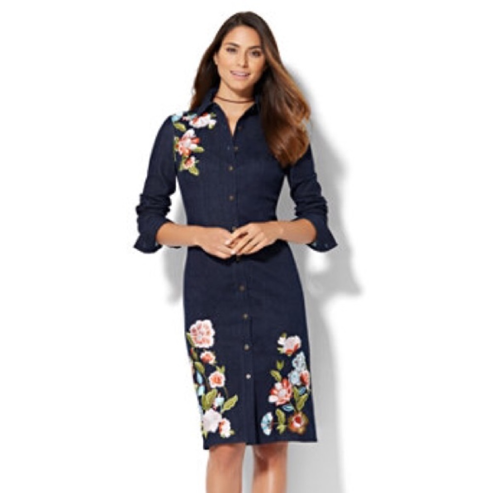 NY&Co Embroidered Denim Dress