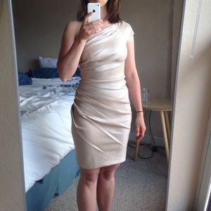 One-shoulder pleated dress