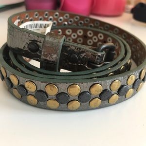 J crew metallic green studded leather belt!