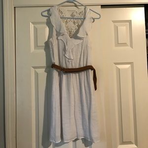 Detailed White Dress with Belt