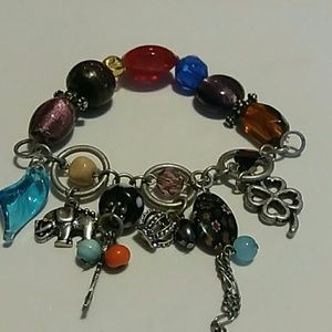 Stretch bead and charm bracelet