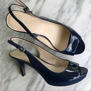 Nine West platform slingback heels, navy sz 7