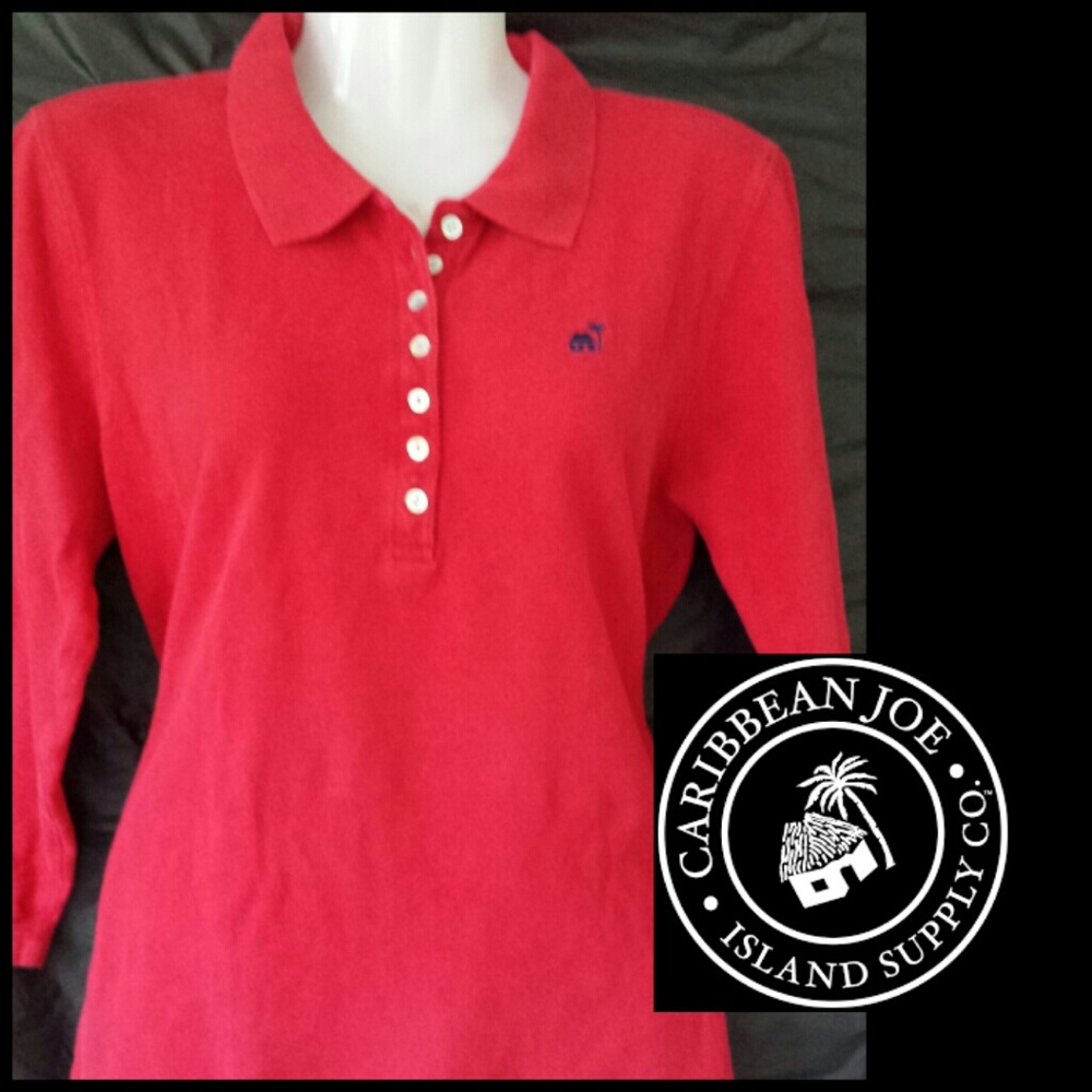 Caribbean Joe Three Quarter Sleeve Polo Shirt