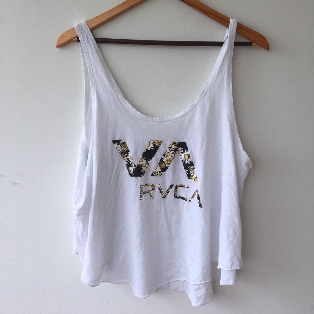 RVCA white tank with floral logo