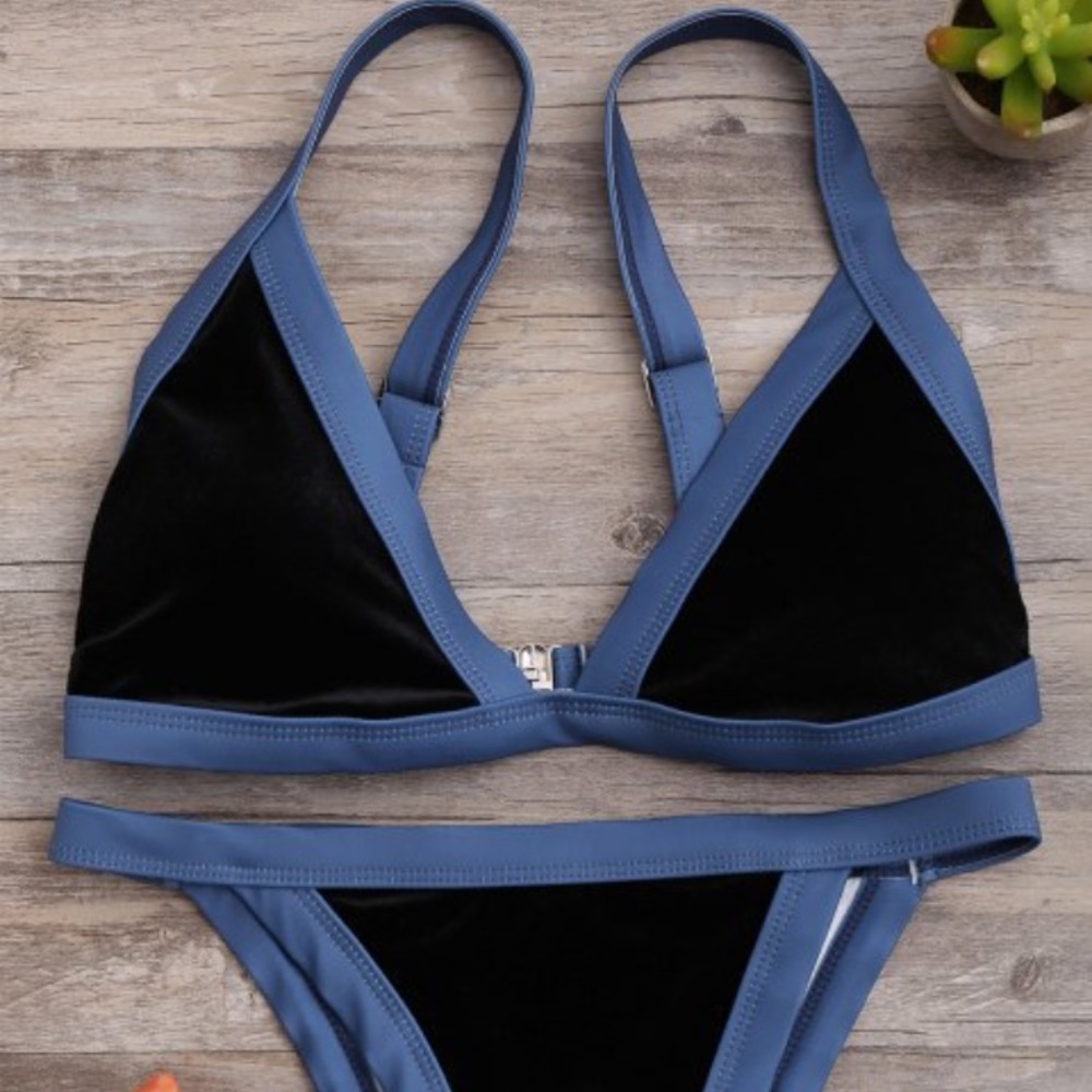 zaful velvet panel bikini set