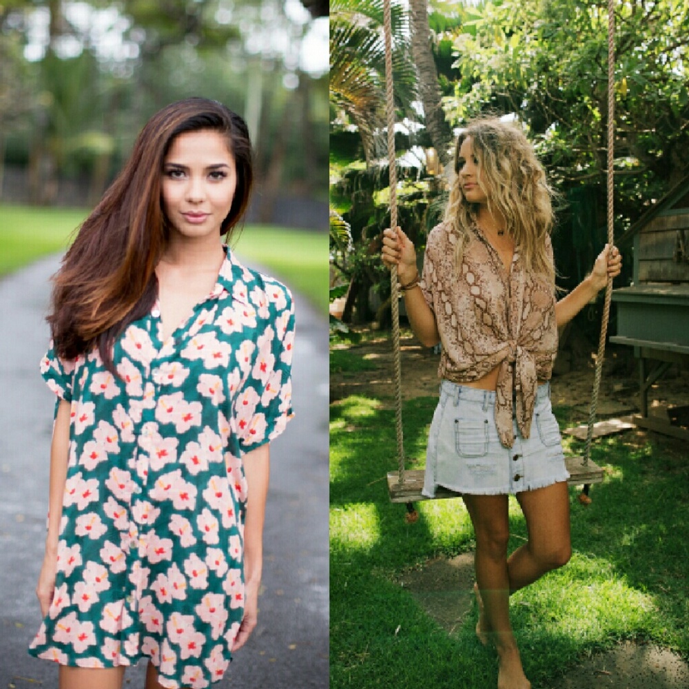 Acacia green mahalo mombasa shirt dress swimwear top XS og hibiscus green button