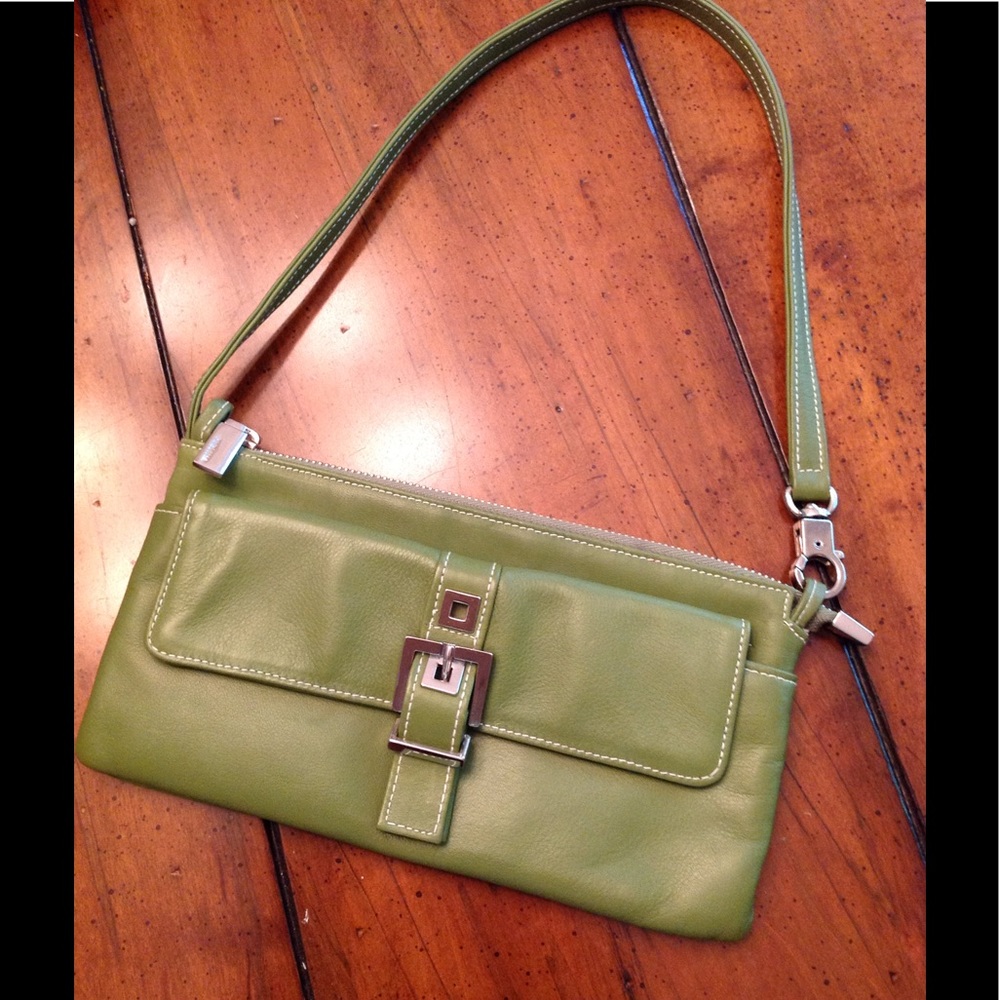 Perlina Leather Moss Green Convertible Wristlet - Picture 2 of 5