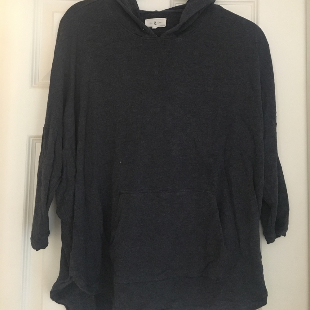 Navy blue/gray hooded pullover,