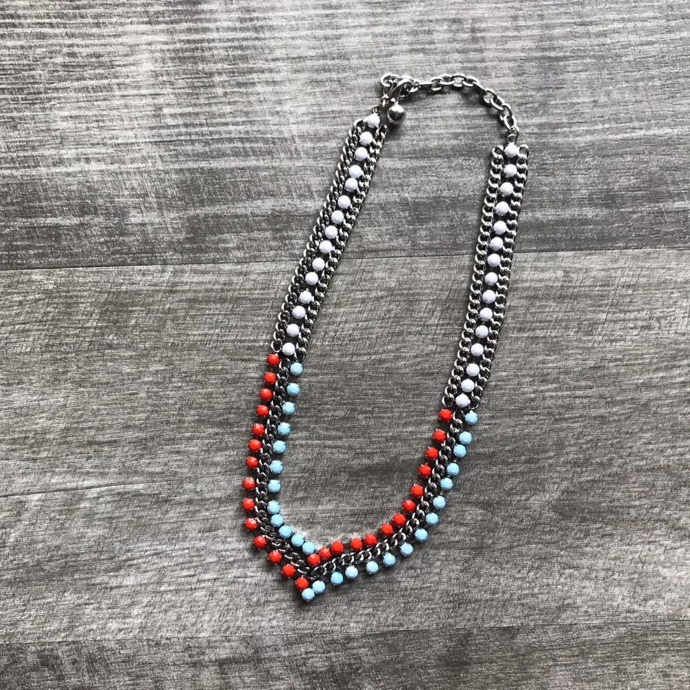 ➳ NWOT Red, White & Blue V Chain Necklace