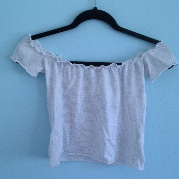 Brandy Melville Tops - Grey and white off the shoulder crop top