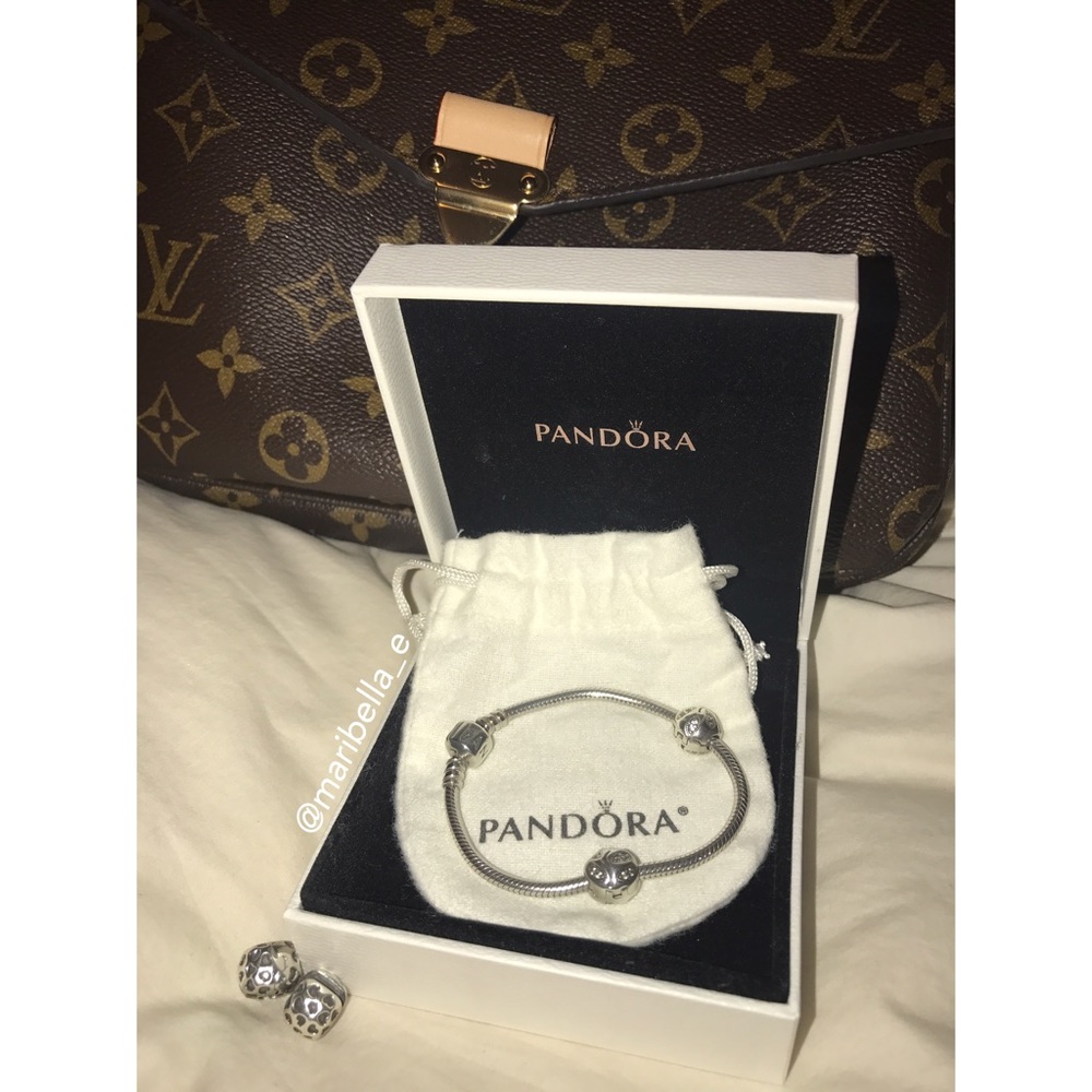 🎊Pandora iconic silver charm bracelet w/ 2 clips