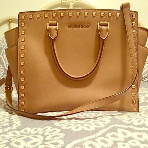 Large Michael Kors Studded Leather Satchel