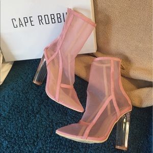 Cape Robbin pink mesh transparent heel boot