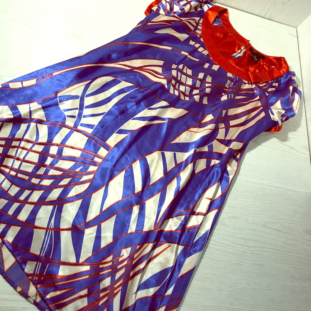 BCBG Silky Tropical red/white/blue print dress M