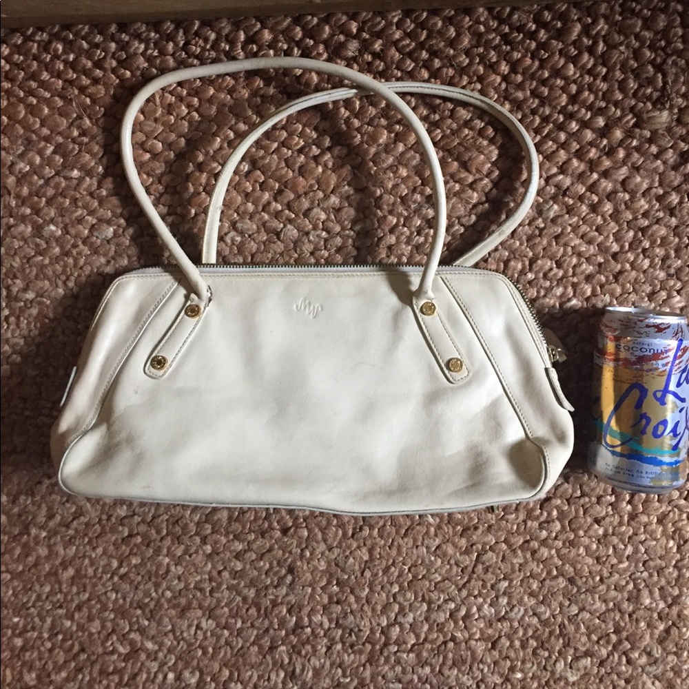 MONSAC ITALY DESIGNER ORIGINAL 💯% LEATHER BAG PURSE IVORY CREAM GOLD HW