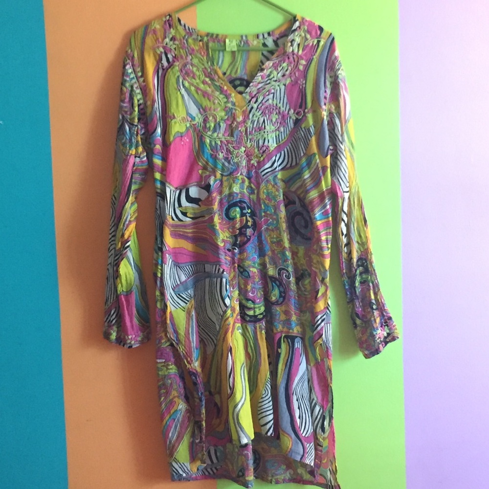 Tunic fun XL colorful embroidery psychedelic