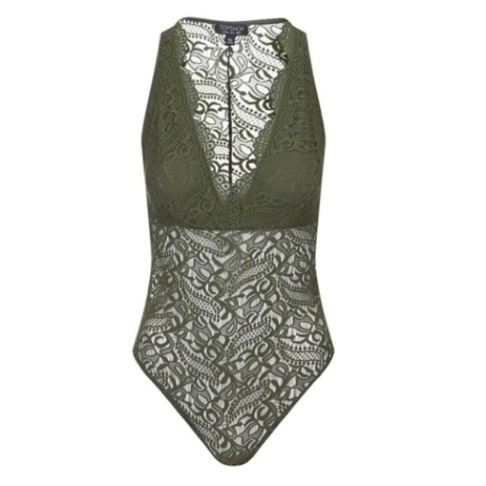 ⚡️Topshop Lace Plunging Body Suit in Olive Green